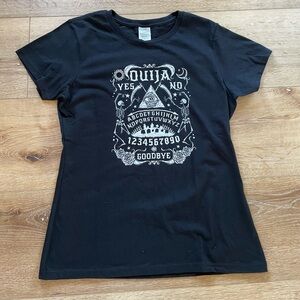 Ouija graphic printed tee. Women’s size Medium. Black tee with white print.